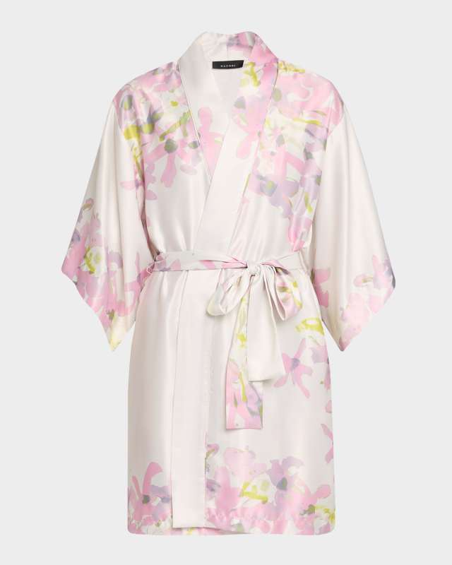 Sumi-E Floral-Print Charmeuse Wrap